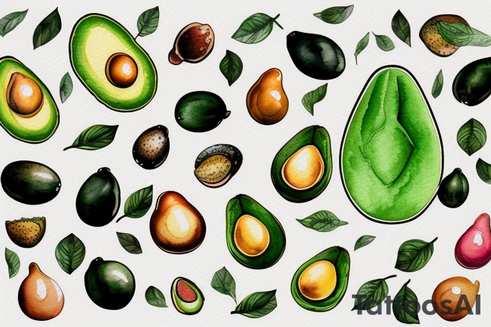avocado in an american style tattoo idea