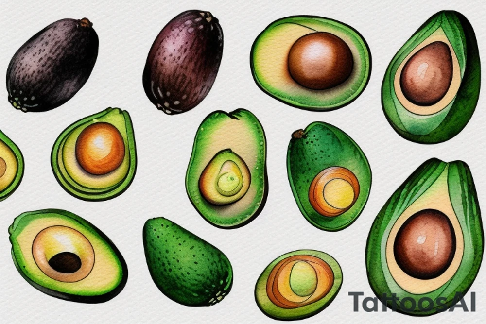 avocado in an american style tattoo idea