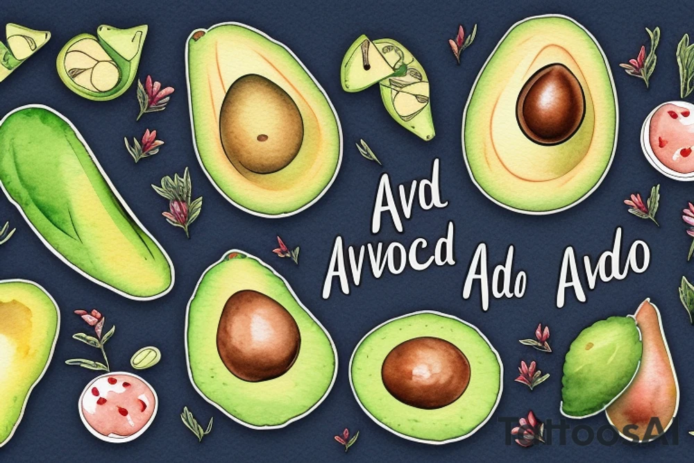 avocado in an Americana style tattoo idea