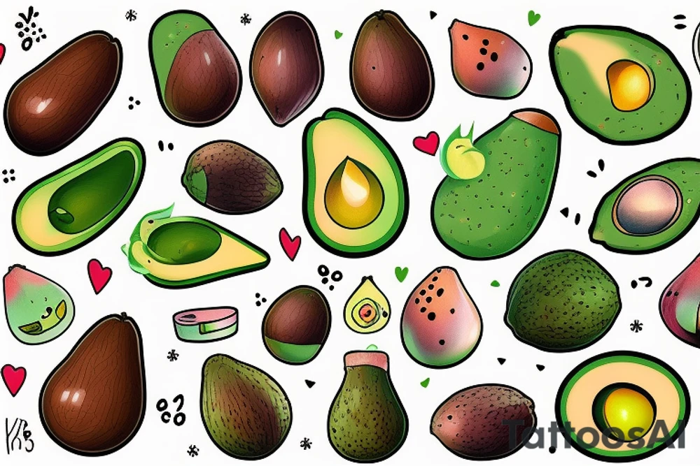 avocado kawaii tattoo idea