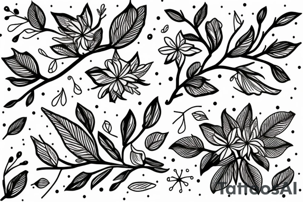 A flowering branch with small flowers against a white background tattoo idea