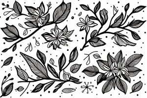 A flowering branch with small flowers against a white background tattoo idea
