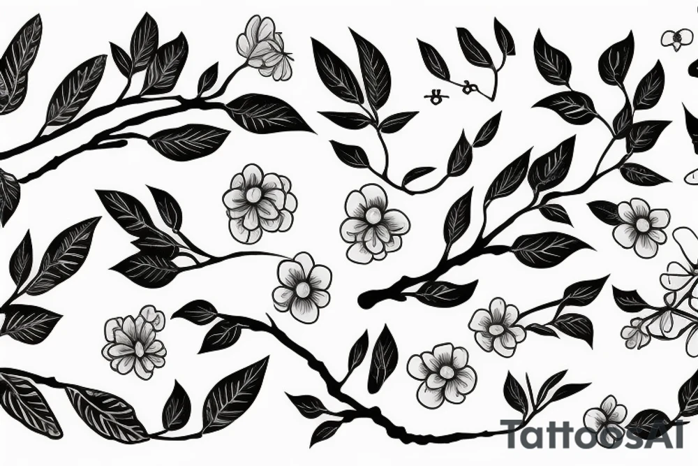 A flowering branch with small flowers against a white background tattoo idea