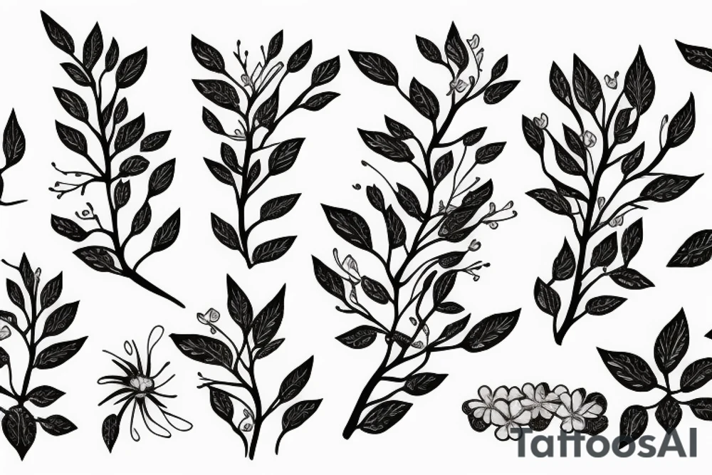 A flowering branch with small flowers against a white background tattoo idea