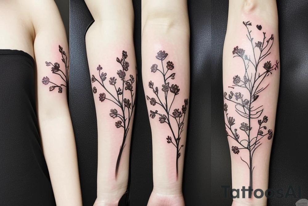 A flowering branch with small flowers against a white background tattoo idea
