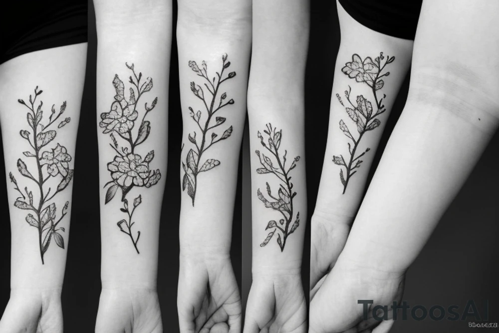 A flowering branch with small flowers against a white background tattoo idea