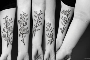 A flowering branch with small flowers against a white background tattoo idea