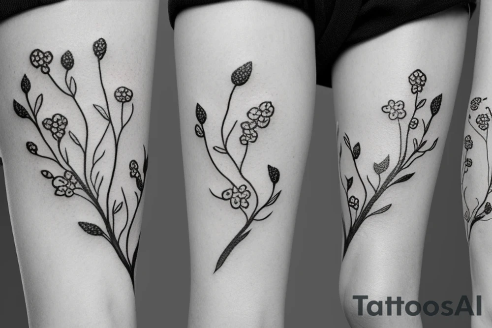 A flowering branch with small flowers against a white background tattoo idea