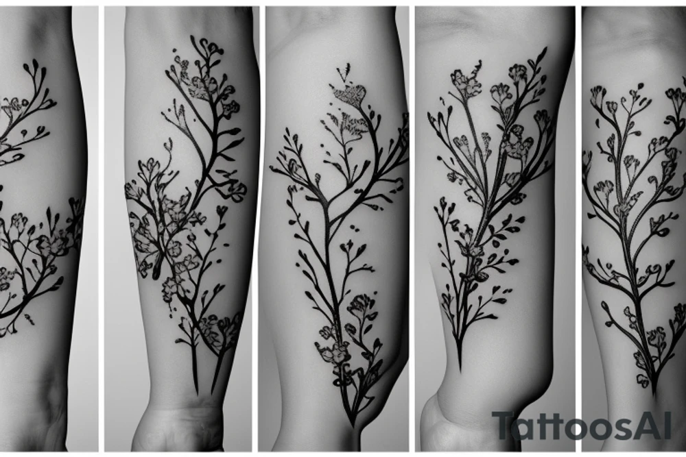 A flowering branch with small flowers against a white background tattoo idea