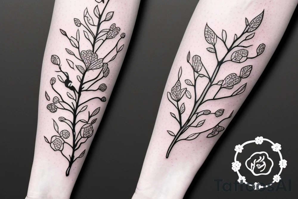A flowering branch with small flowers against a white background tattoo idea