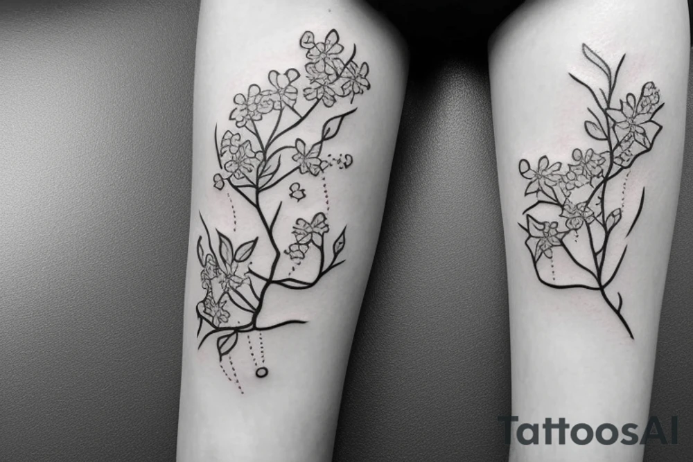 A flowering branch with small flowers against a white background tattoo idea