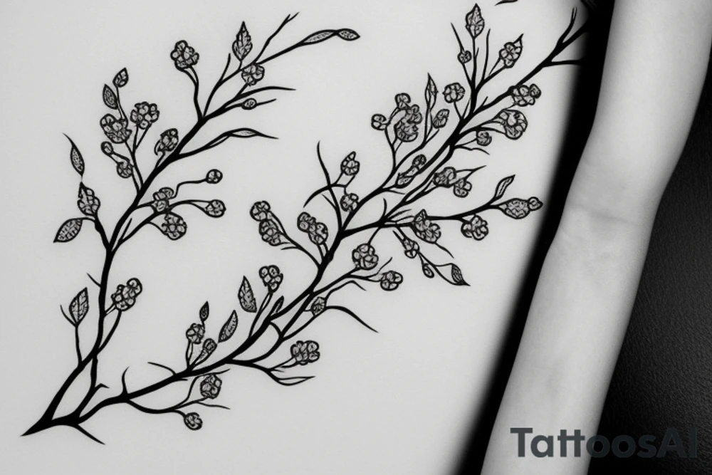 A flowering branch with small flowers against a white background tattoo idea