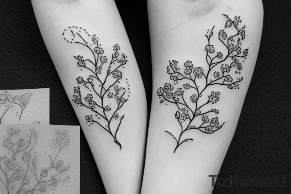 A flowering branch with small flowers against a white background tattoo idea