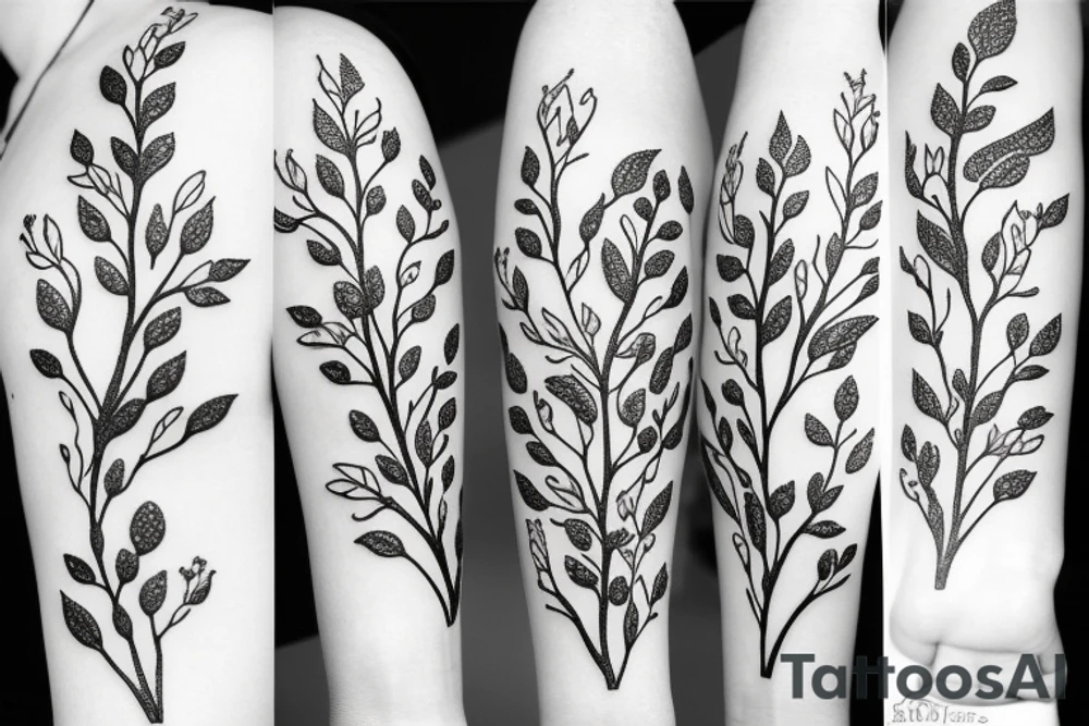 A flowering branch with small flowers against a white background tattoo idea