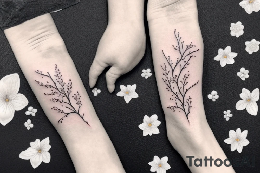 A flowering branch with small flowers against a white background tattoo idea