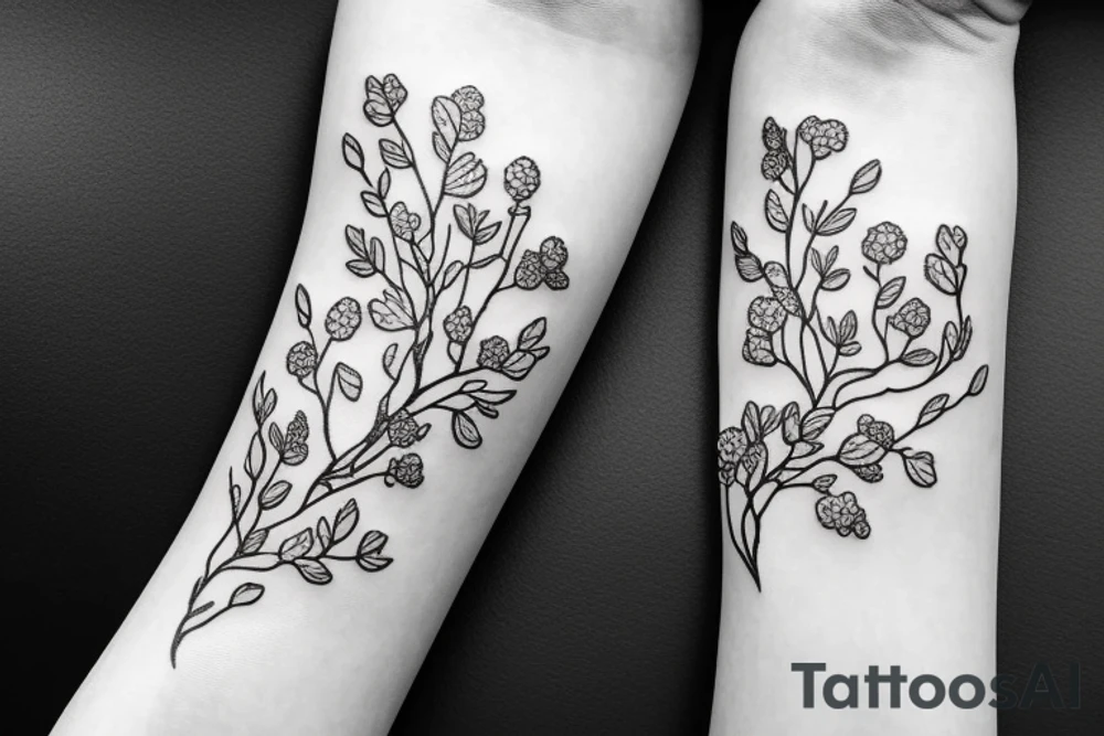A flowering branch with small flowers against a white background tattoo idea
