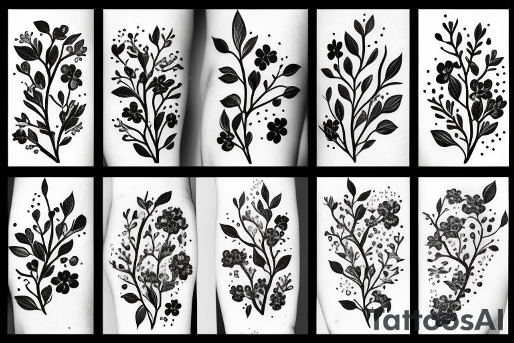 A flowering branch with small flowers against a white background tattoo idea