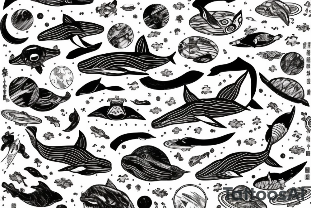 A whale against the backdrop of space and a Japanese dragon tattoo idea