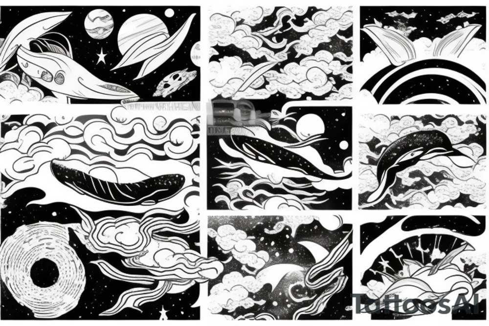 A whale against the backdrop of space and a Japanese dragon tattoo idea
