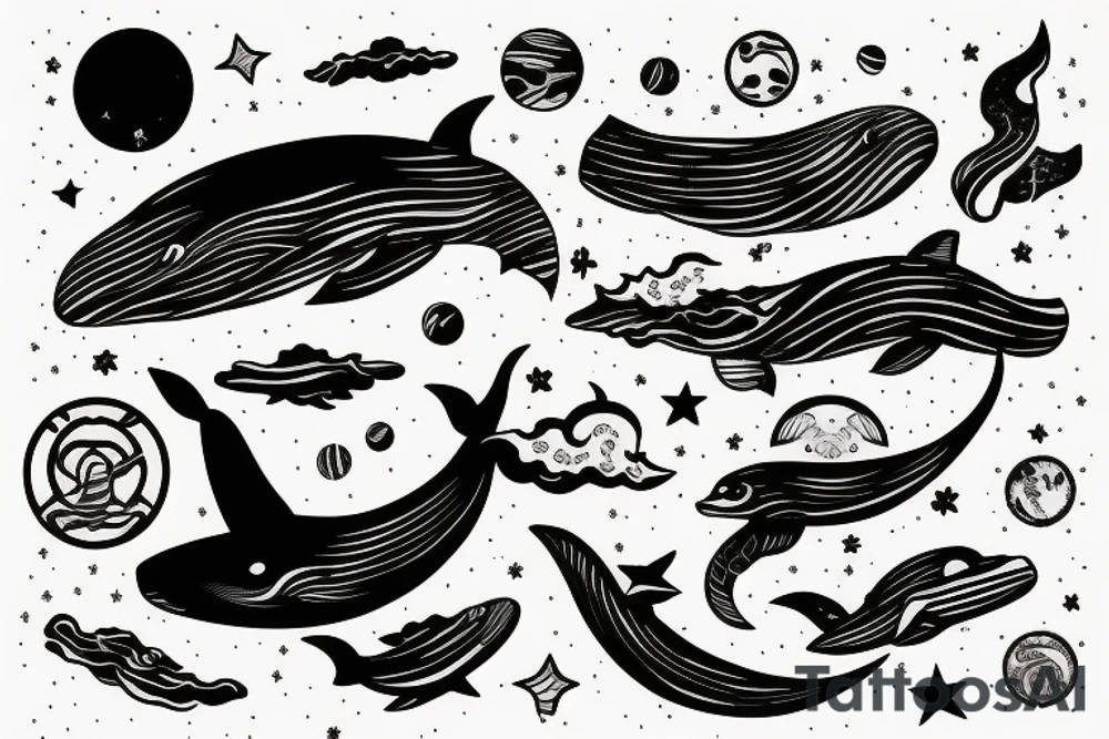 A whale against the backdrop of space and a Japanese dragon tattoo idea