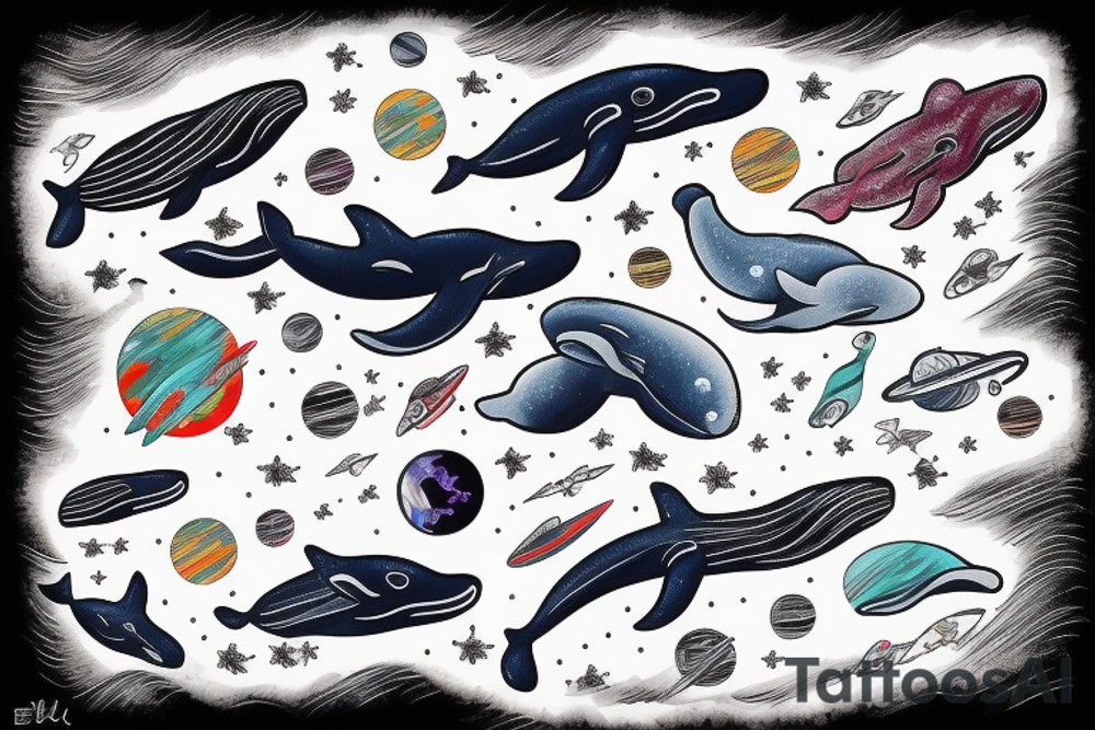 A whale against the backdrop of space and a Japanese dragon tattoo idea