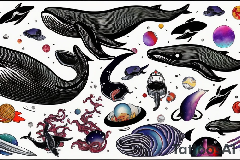 A whale against the backdrop of space and a Japanese dragon tattoo idea