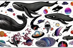 A whale against the backdrop of space and a Japanese dragon tattoo idea