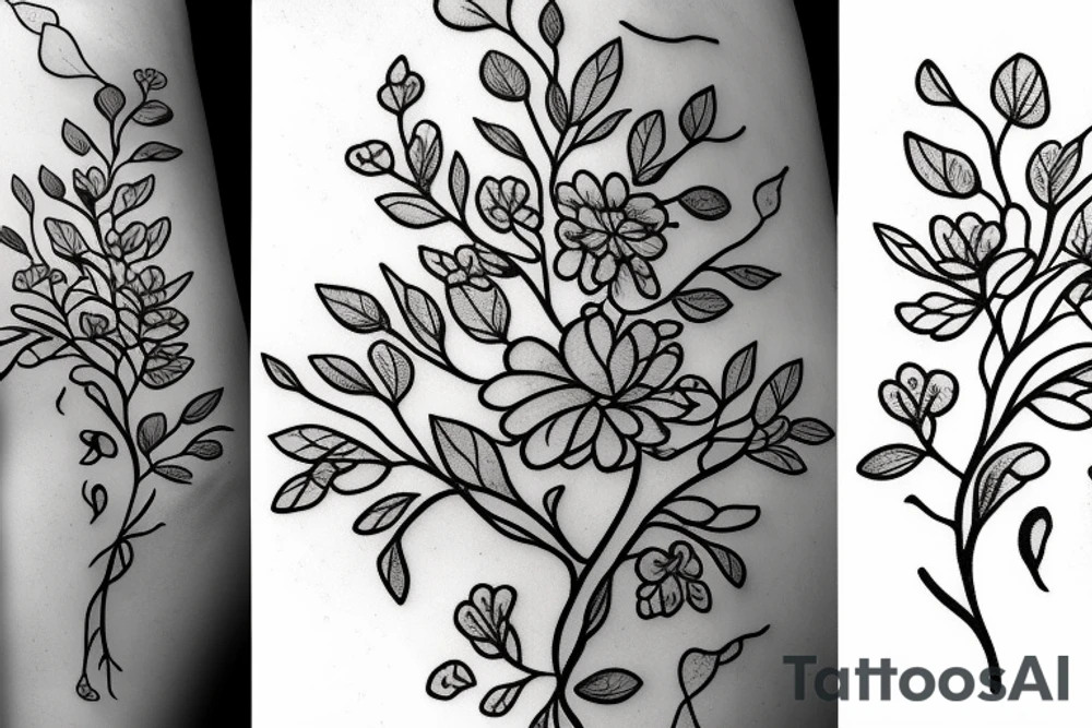 A flowering branch with small flowers against a white background tattoo idea