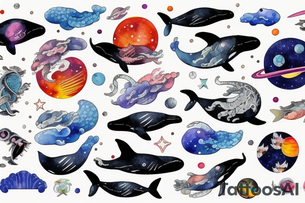 A whale against the backdrop of space and a Japanese dragon tattoo idea