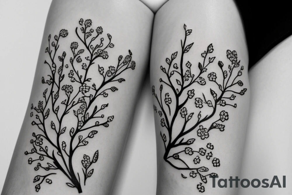 A flowering branch with small flowers against a white background tattoo idea