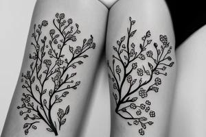 A flowering branch with small flowers against a white background tattoo idea
