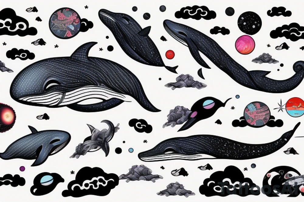 A whale against the backdrop of space and a Japanese dragon tattoo idea