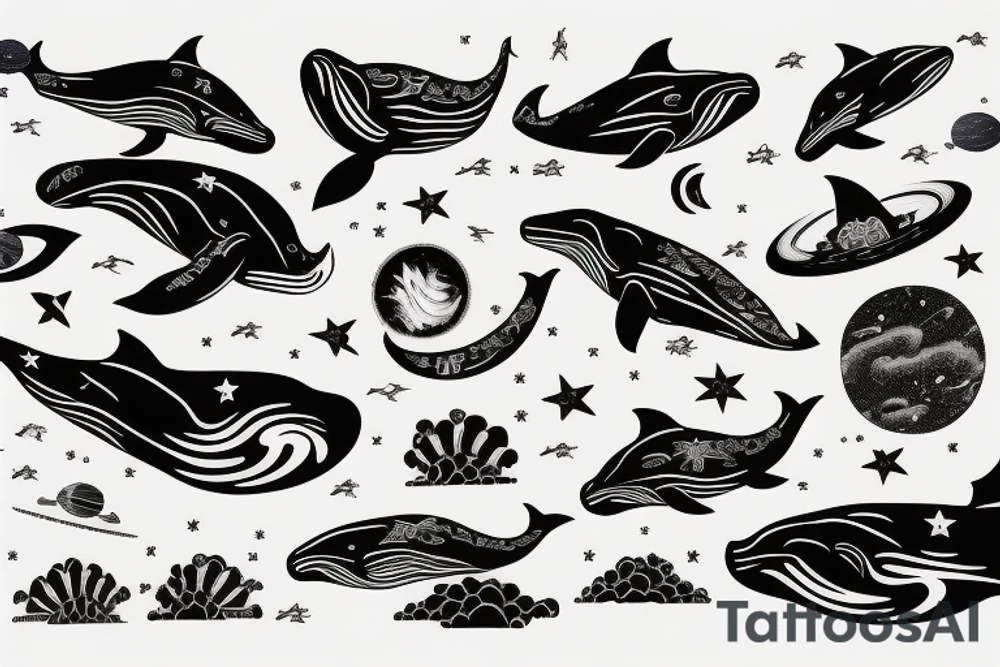 A whale against the backdrop of space and a Japanese dragon tattoo idea
