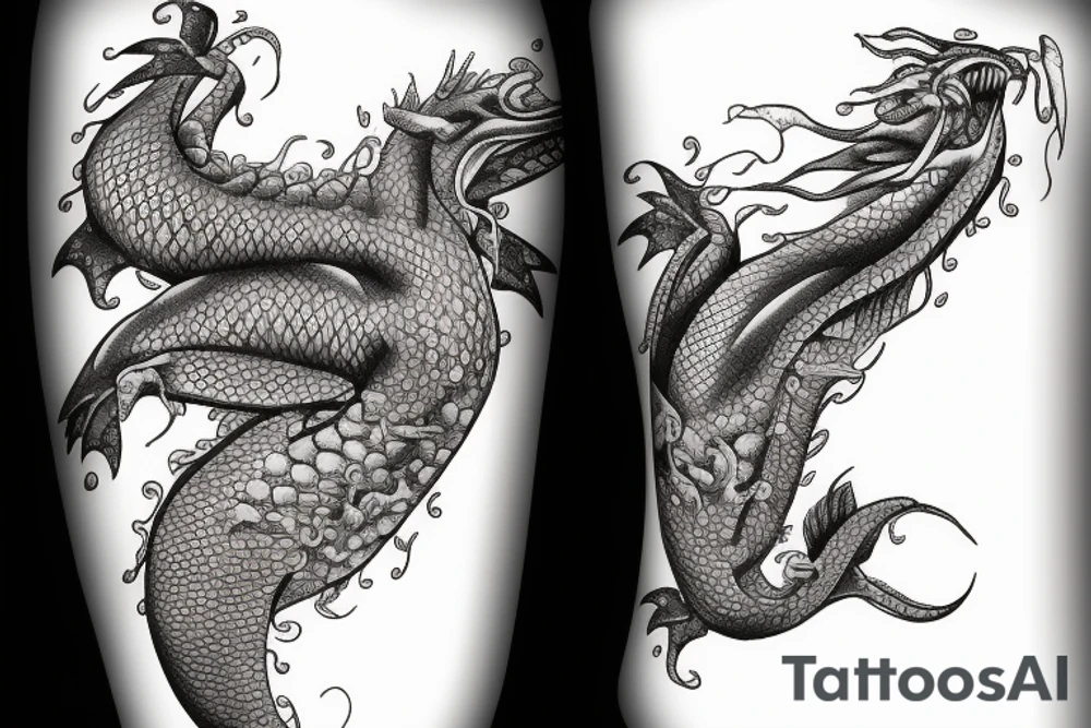 Whale and dragon intertwined tattoo idea