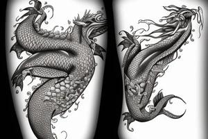 Whale and dragon intertwined tattoo idea