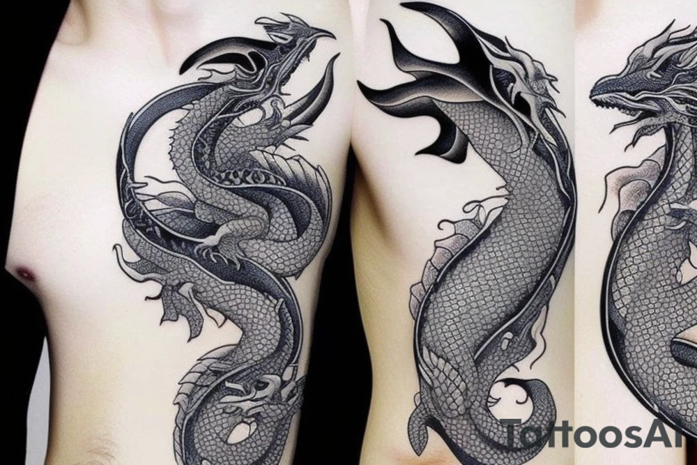 Whale and dragon intertwined tattoo idea