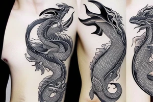 Whale and dragon intertwined tattoo idea