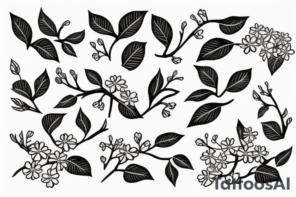 A flowering branch with small flowers against a white background tattoo idea