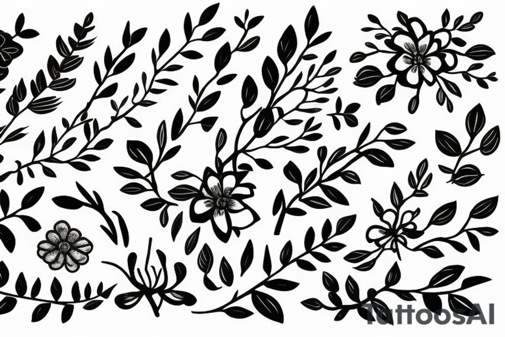A flowering branch with small flowers against a white background tattoo idea