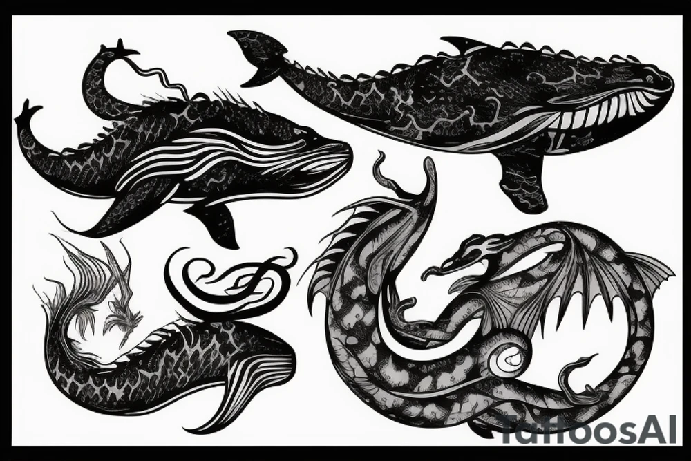 Whale and dragon tattoo idea