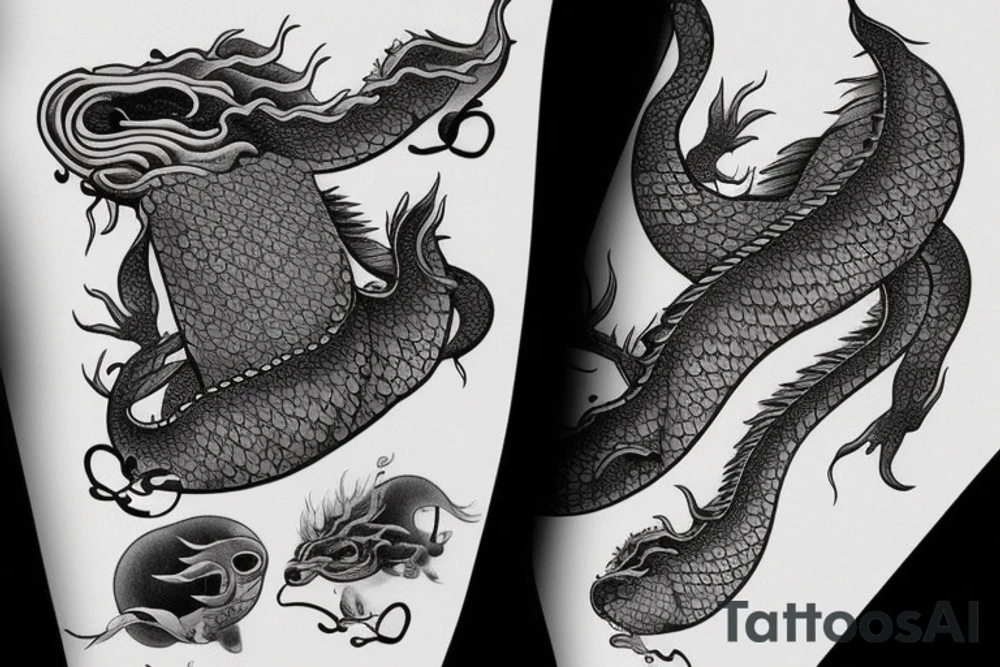 A realistic whale and a Chinese dragon tattoo idea