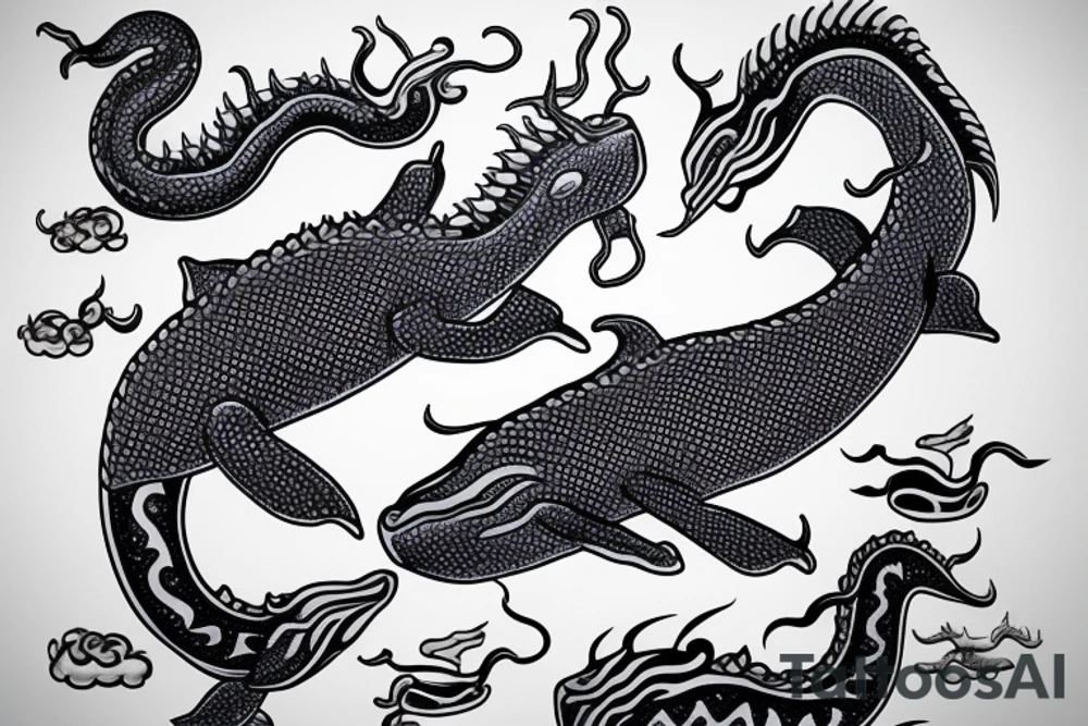 A realistic whale together  with a Chinese dragon tattoo idea