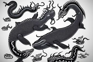 A realistic whale together  with a Chinese dragon tattoo idea