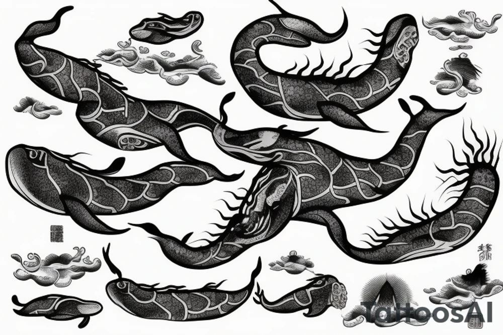 A realistic whale together  with a Chinese dragon tattoo idea
