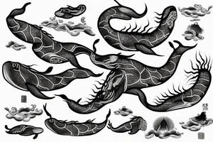 A realistic whale together  with a Chinese dragon tattoo idea
