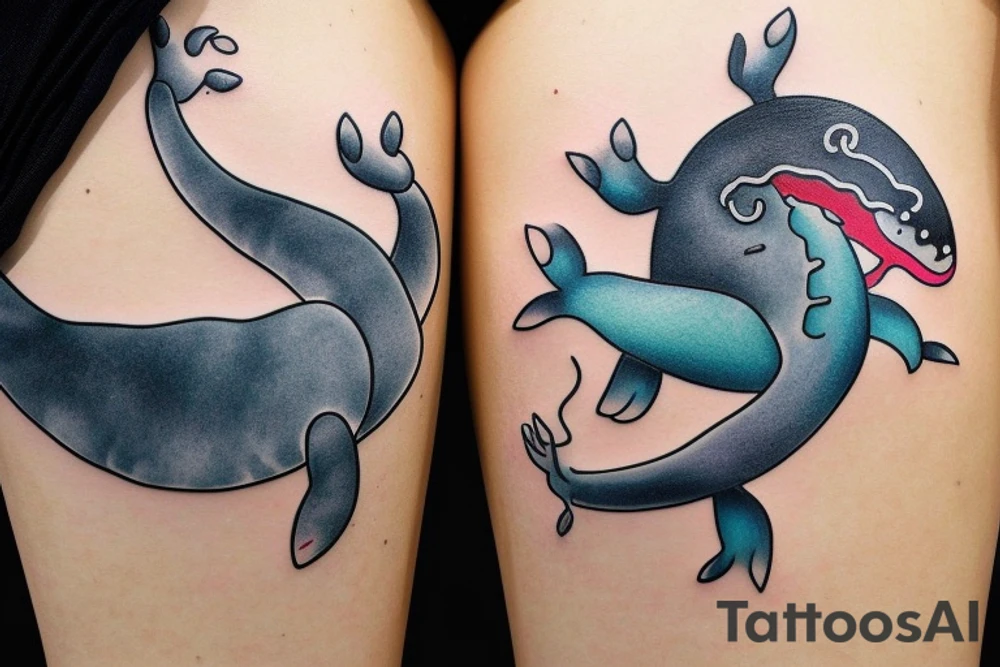 A realistic whale together  with a Chinese dragon tattoo idea
