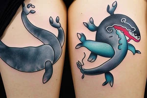 A realistic whale together  with a Chinese dragon tattoo idea