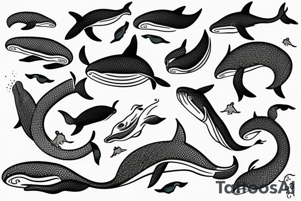 A realistic whale in the ocean meet with dragon tattoo idea