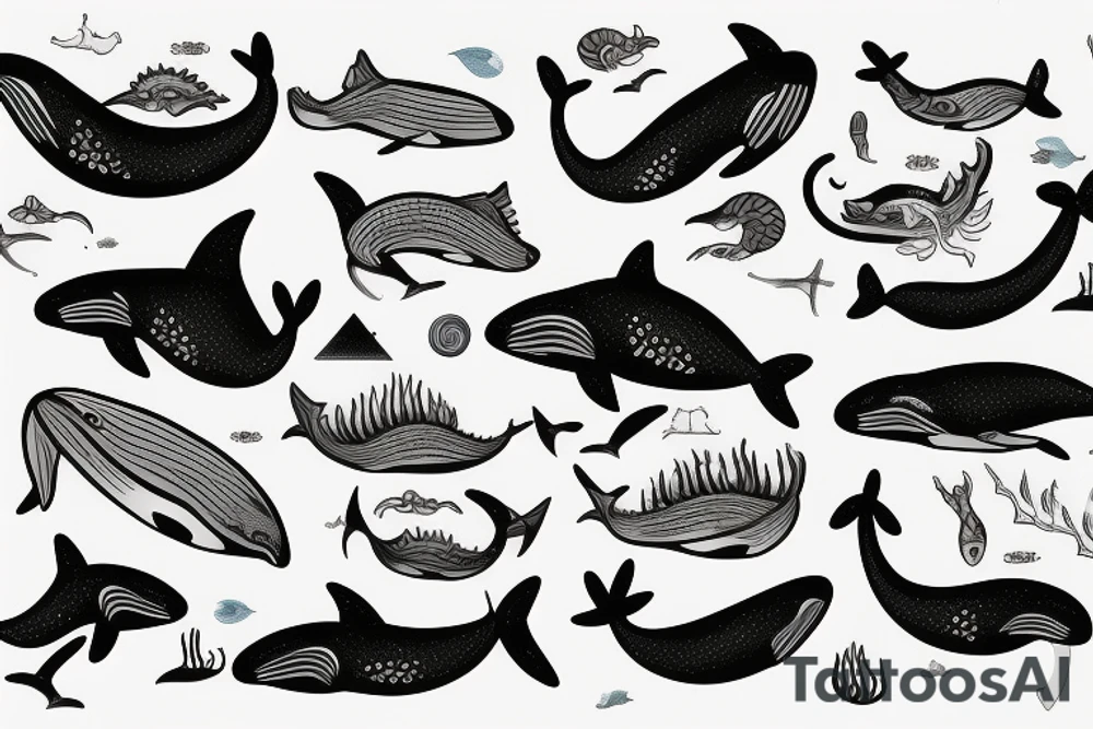 A realistic whale in the ocean meet with dragon tattoo idea