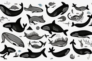 A realistic whale in the ocean meet with dragon tattoo idea